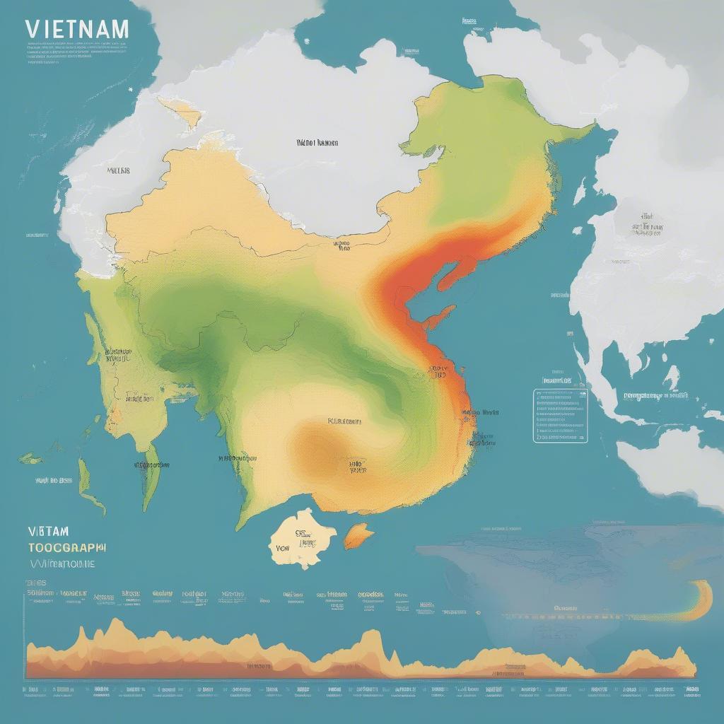 Đặc điểm địa hình khí hậu Việt Nam: Hình ảnh minh họa sơ đồ địa hình Việt Nam và biểu đồ khí hậu các vùng miền.