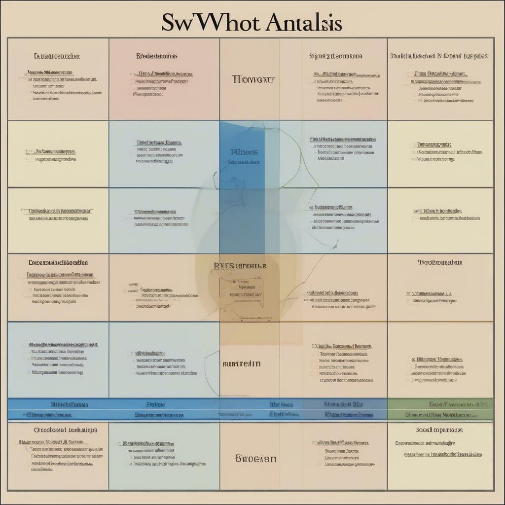 Phân tích SWOT cho kế hoạch thực hiện chuyên đề: Biểu đồ SWOT với các yếu tố điểm mạnh, điểm yếu, cơ hội và thách thức được phân tích kỹ lưỡng. 