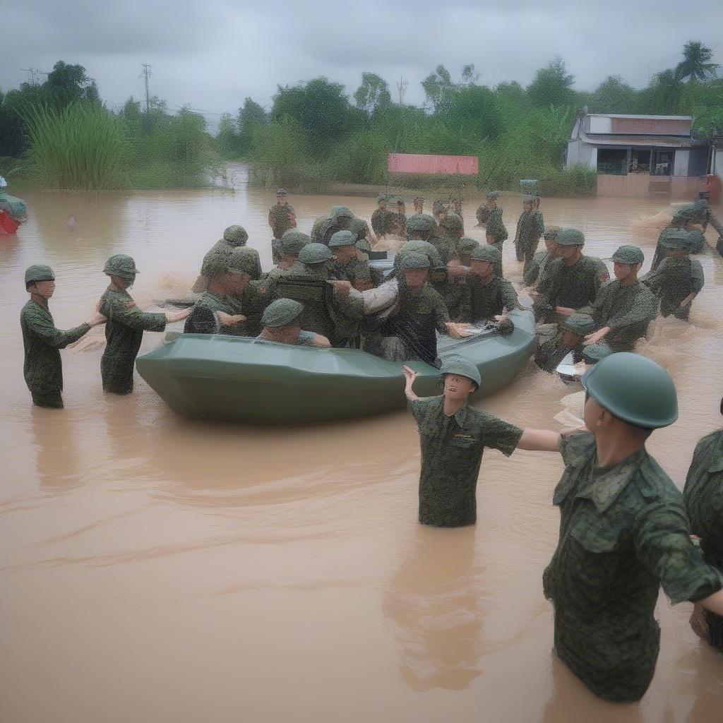 Hình ảnh quân đội tham gia cứu trợ đồng bào lũ lụt